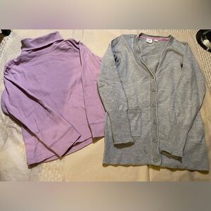Hanna Anderson size 110 Turtleneck girl’s tee and Gap size M gray cardigan set